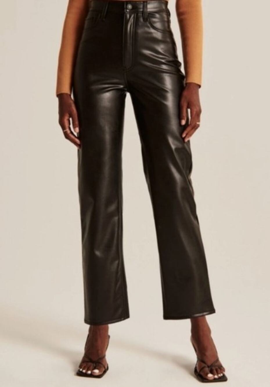 Abercrombie Black Vegan Leather Ankle Straight Ultra High-Rise Pants 28/2